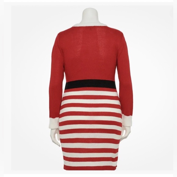 Christmas Santa Sweater Dress Women’s Junior’s Plus Size 1X Red White Stripes - Picture 2 of 2
